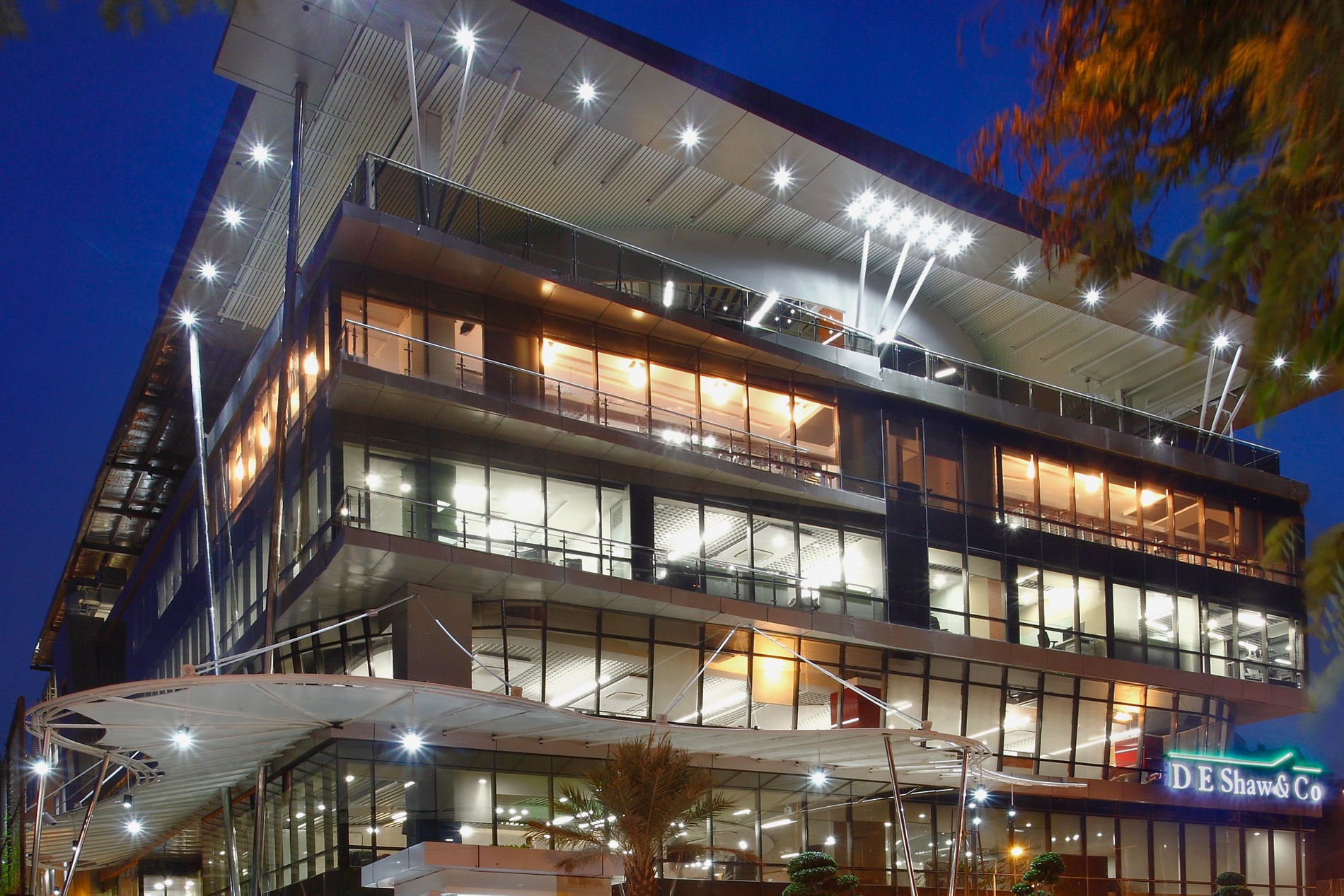 Brightly lit new office in Hyderabad, India.